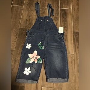 NWT! Women’s Dark Blue Floral Denim Overalls - Floral Blooming